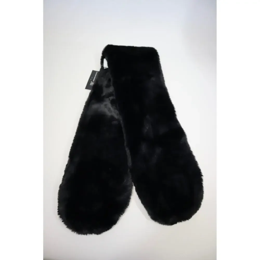 INC Pull Through Black Faux Fur Scarf One Size‎